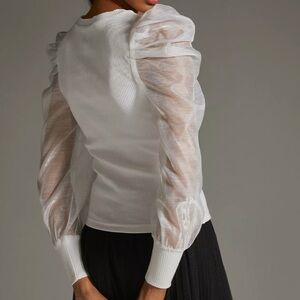 DOLAN by Anthropologie Ribbed sheer puff sleeve long sleeve blouse